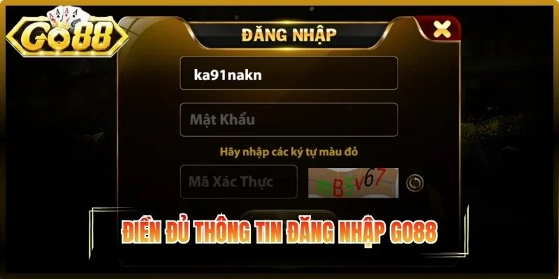 Điền đủ thông tin đăng nhập Go88
